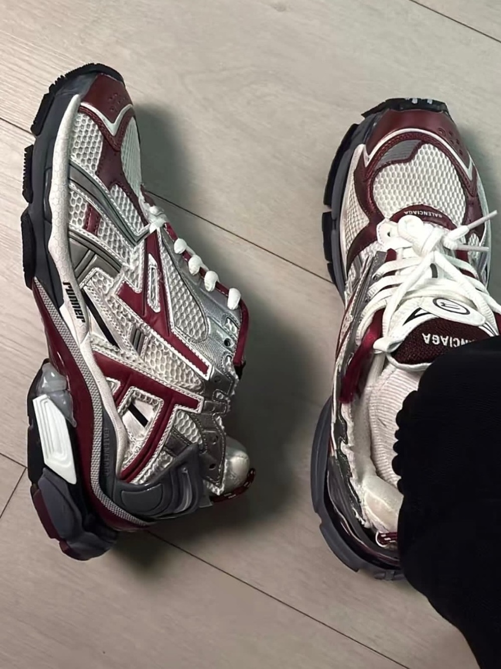 Balenciaga White, Burgundy & Silver Track Sneakers